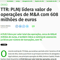 TTR: PLMJ lidera valor de operaes de M&A com 608 milhes de euros